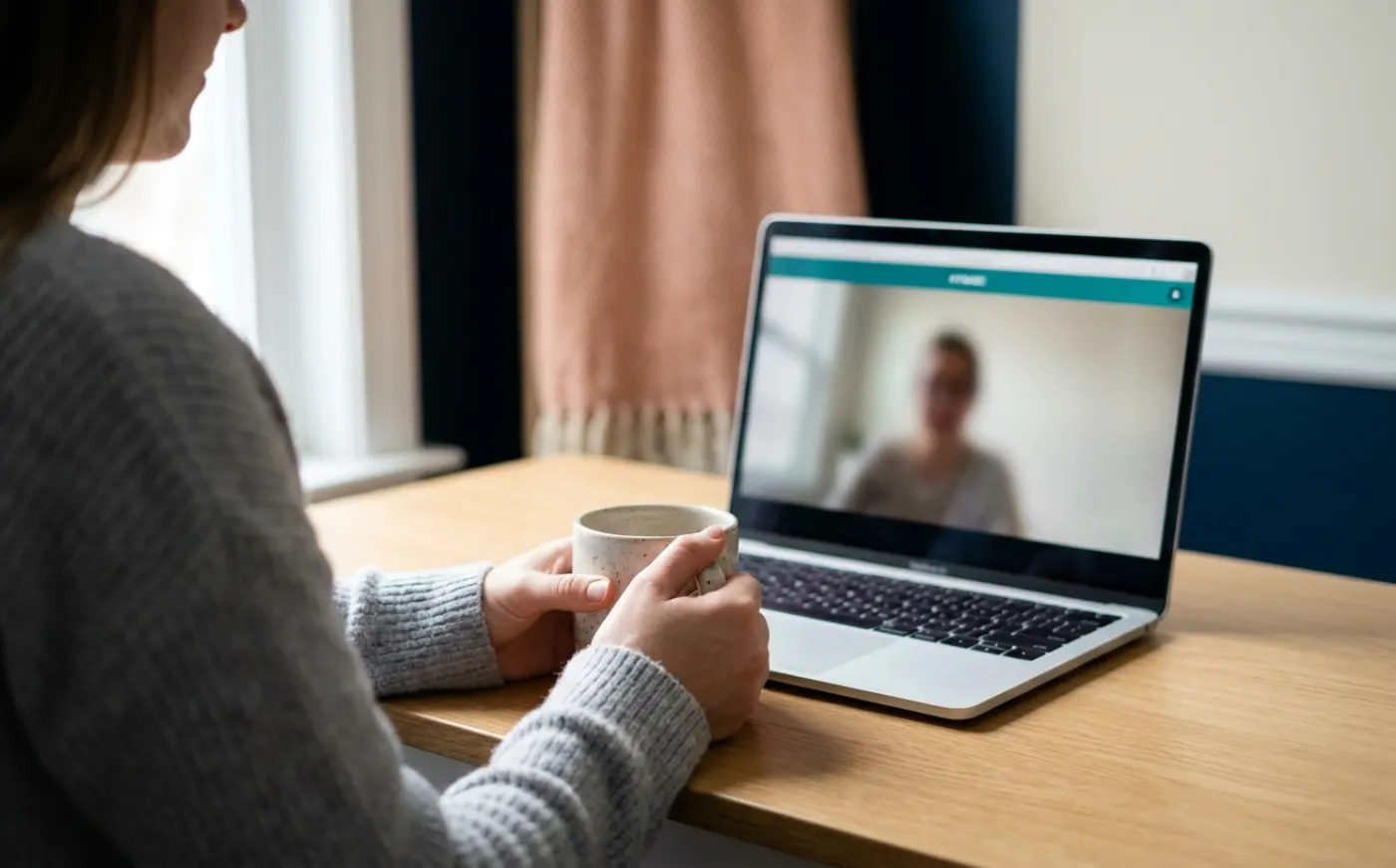 A calm video consultation in soft morning light